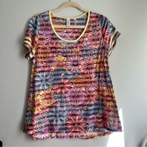 LulaRoe Classic T Floral Stripes - Size L